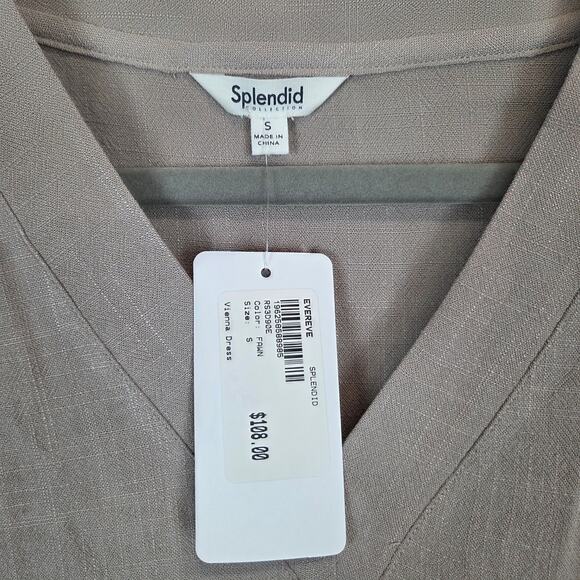 Evereve Vienna Dress S Linen Blend Fawn Taupe Minimal Neutral Basic Timeless NWT - Picture 5 of 16